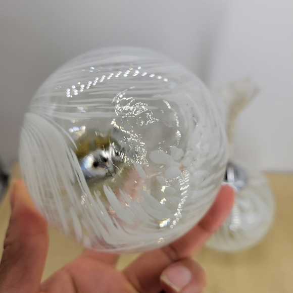 Hand-Blown Swirled White Glass Oil Lamps with Vintage Metal Wick Holders Set TWO - Picture 5 of 13